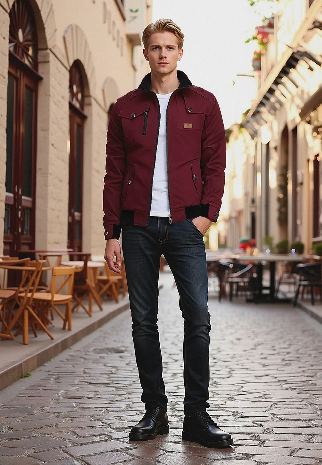 Packshot kurtki męskiej na modelu AI