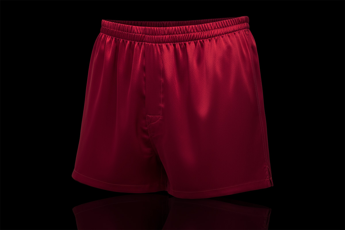 packshot typu duch czerwonych spodenek męskich z frontu